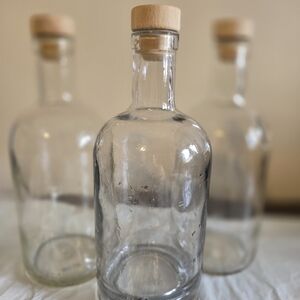 Clear Glass Bottles with Wooden Lids 3 Piece New